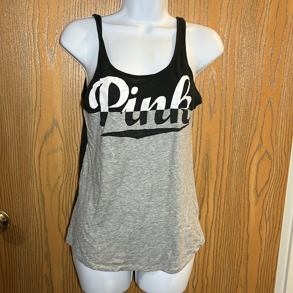 PINK Victoria's Secret Black and Gray Tank Top - Picture 1 of 5